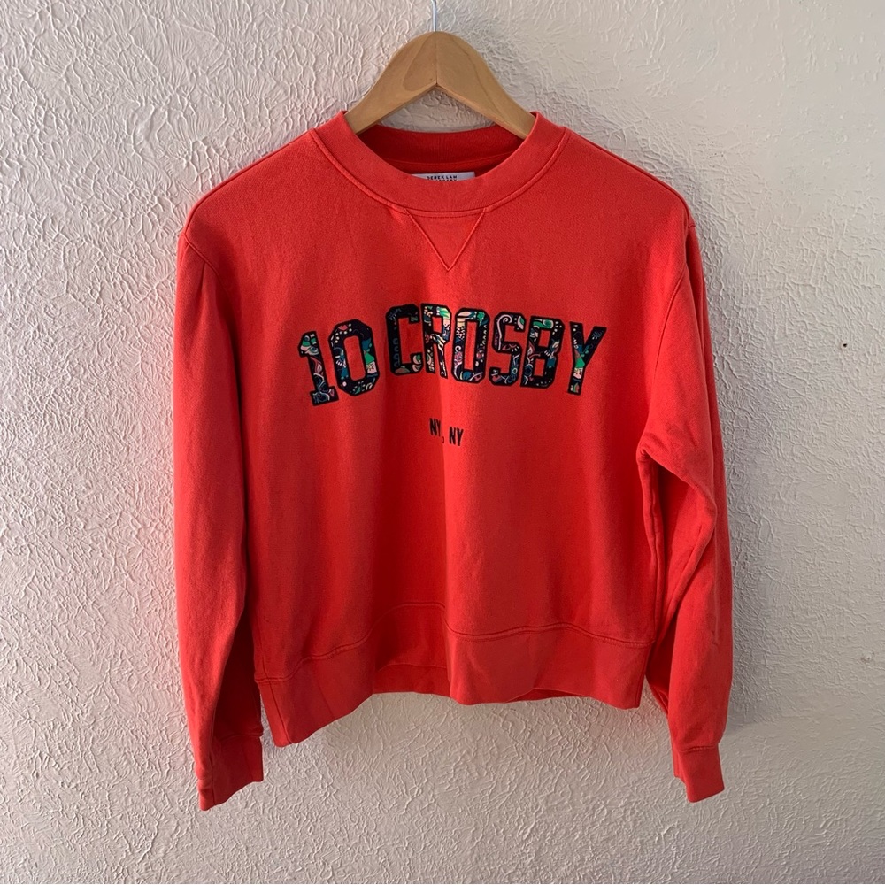 DEREK LAM 10 CROSBY Ayla Red Large Embroidered Logo Sweatshirt